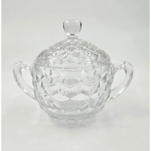 Fostoria American Clear Glass Round SUGAR BOWL W LID - Mid Century Modern MCM